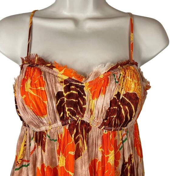 UO Athena Gauze Maxi Dress Floral Print in Orange, Yellow, Brown Women's Medium - Picture 3 of 9